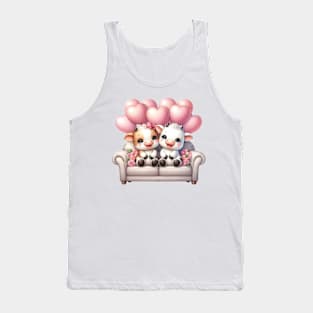 Valentine Cow Couple Sitting Sofa Tank Top